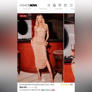 Fashion Nova Beige Mesh Maxi Dress